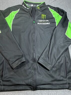 Kawasaki x Monster Energy Jacket Men’s 3XL Black Full Zip Mesh Lined Hot Shoppe